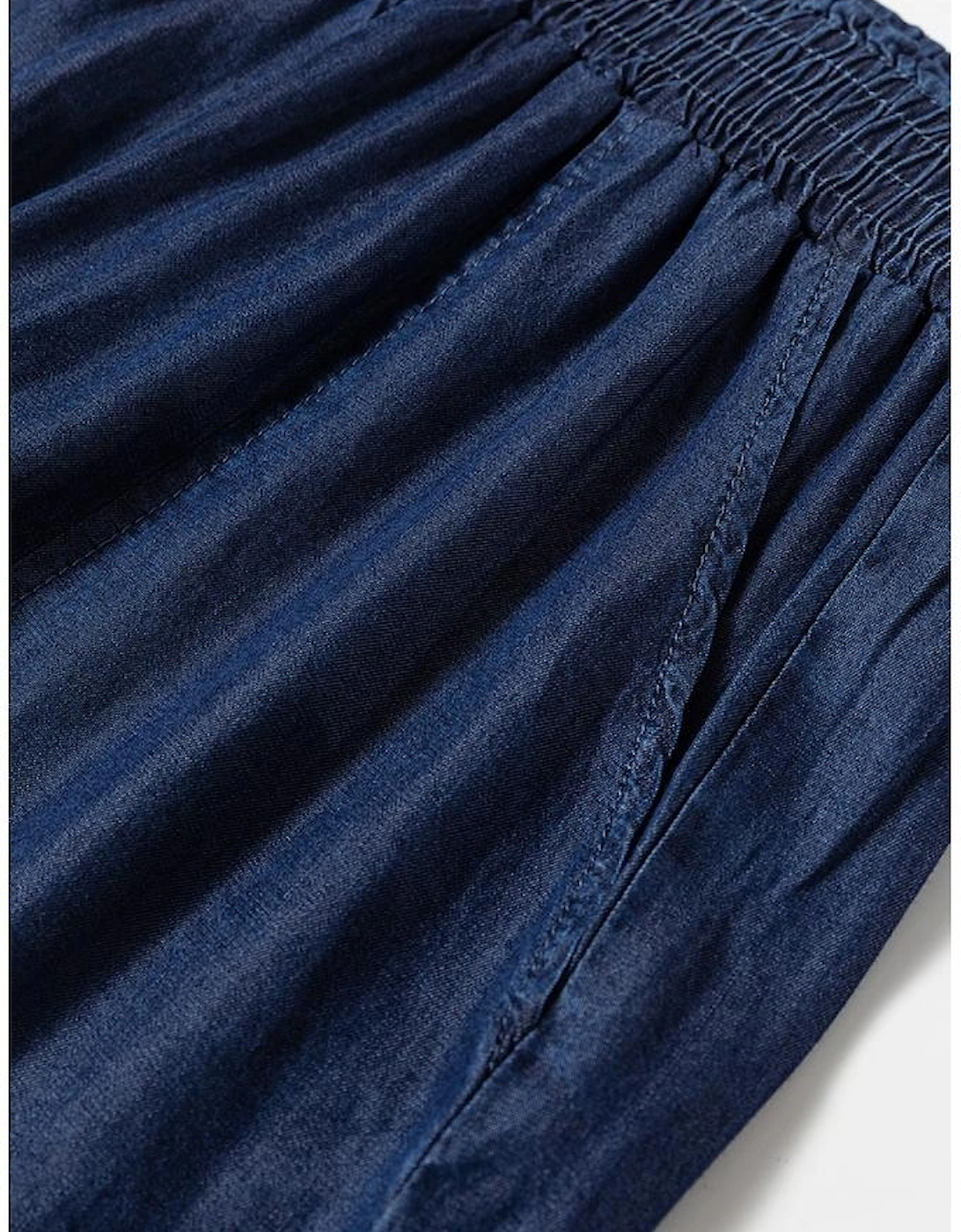 Sail Blue Side Pockets Frilled Smocked High Waist Wide Leg Jeans