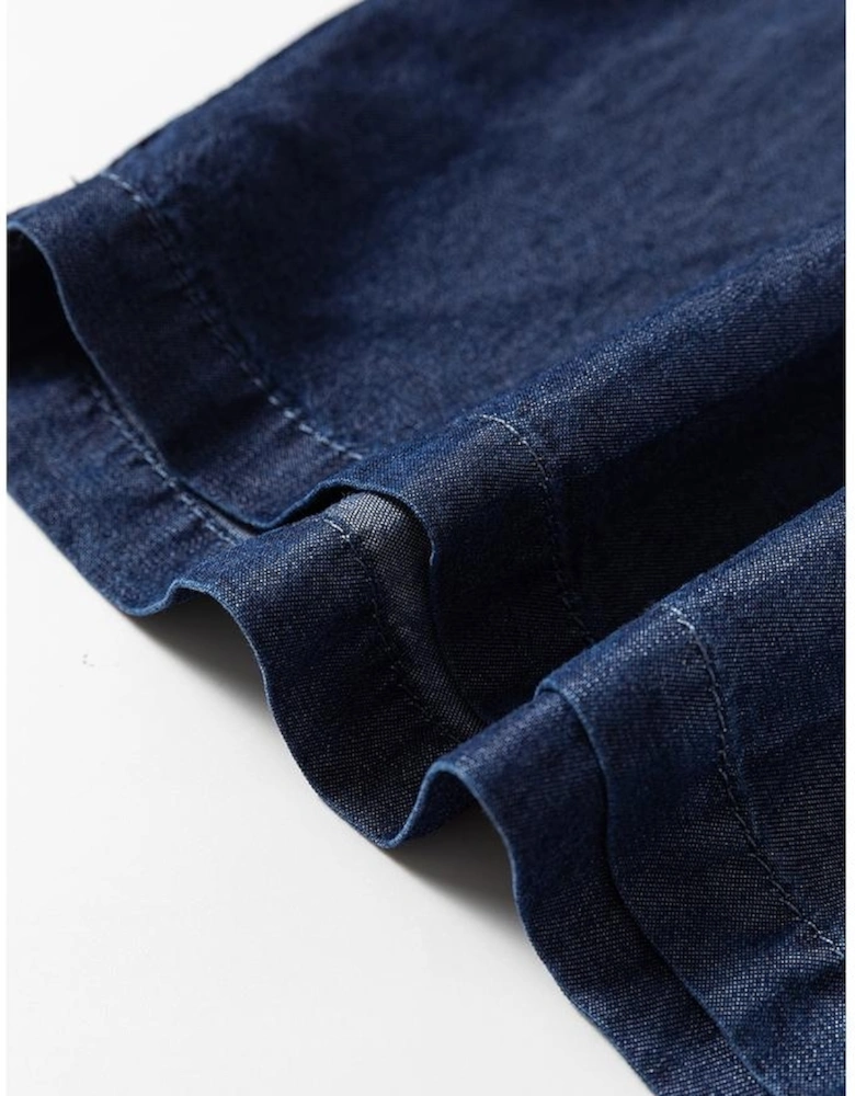 Sail Blue Side Pockets Frilled Smocked High Waist Wide Leg Jeans