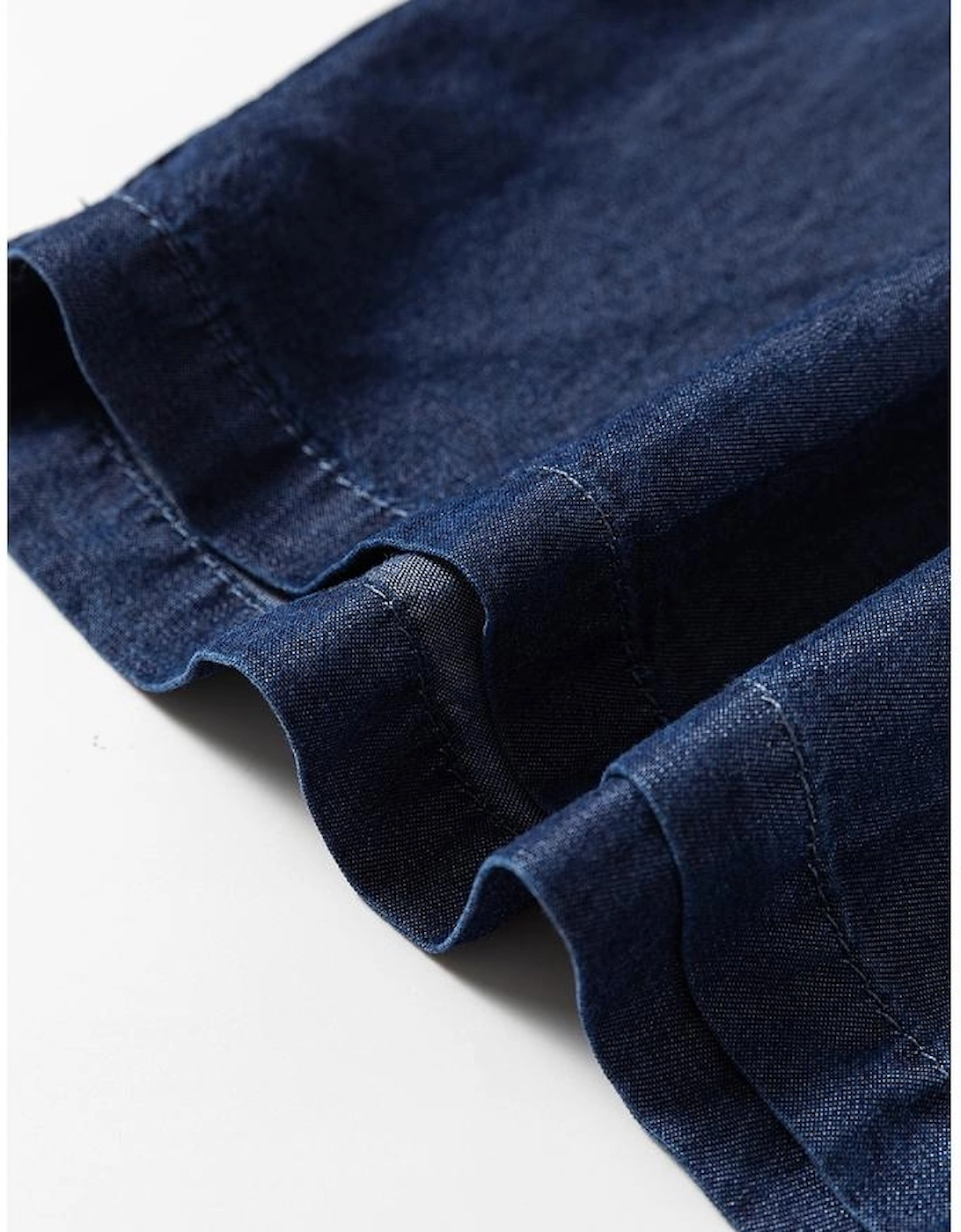 Sail Blue Side Pockets Frilled Smocked High Waist Wide Leg Jeans