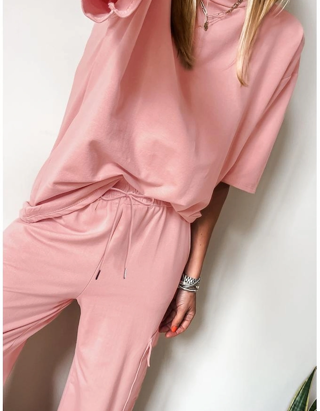 Apricot Pink Half Sleeve T-Shirt & Cargo Sweatpants Set, 16 of 15