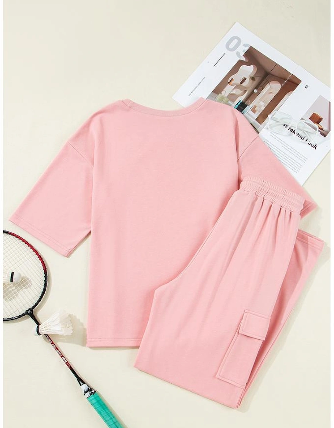 Apricot Pink Half Sleeve T-Shirt & Cargo Sweatpants Set