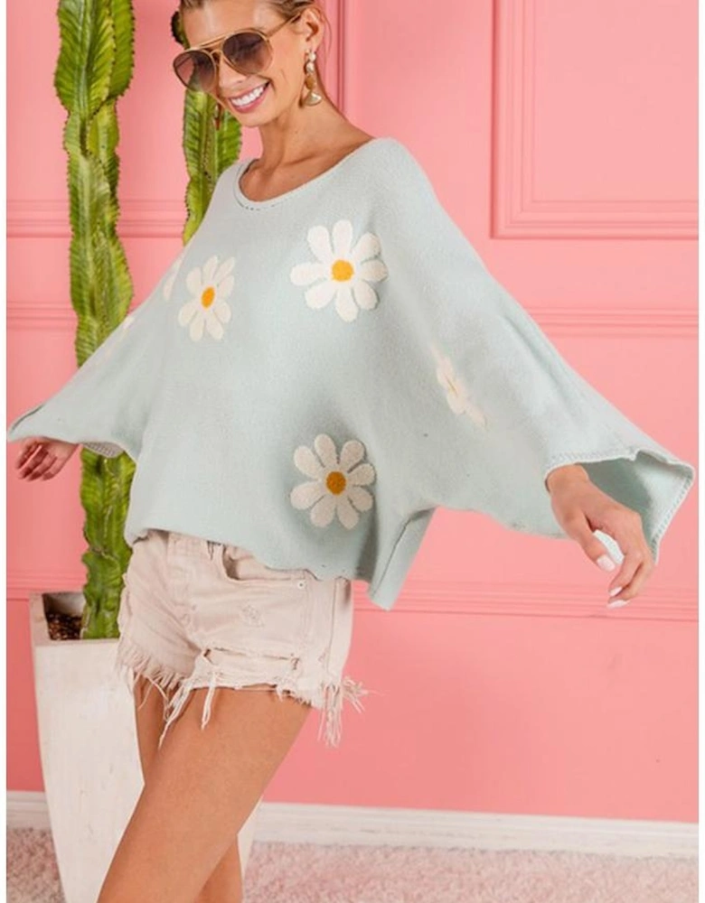 Azura Exchange Flower Embroidery Batwing Sleeve Sweater