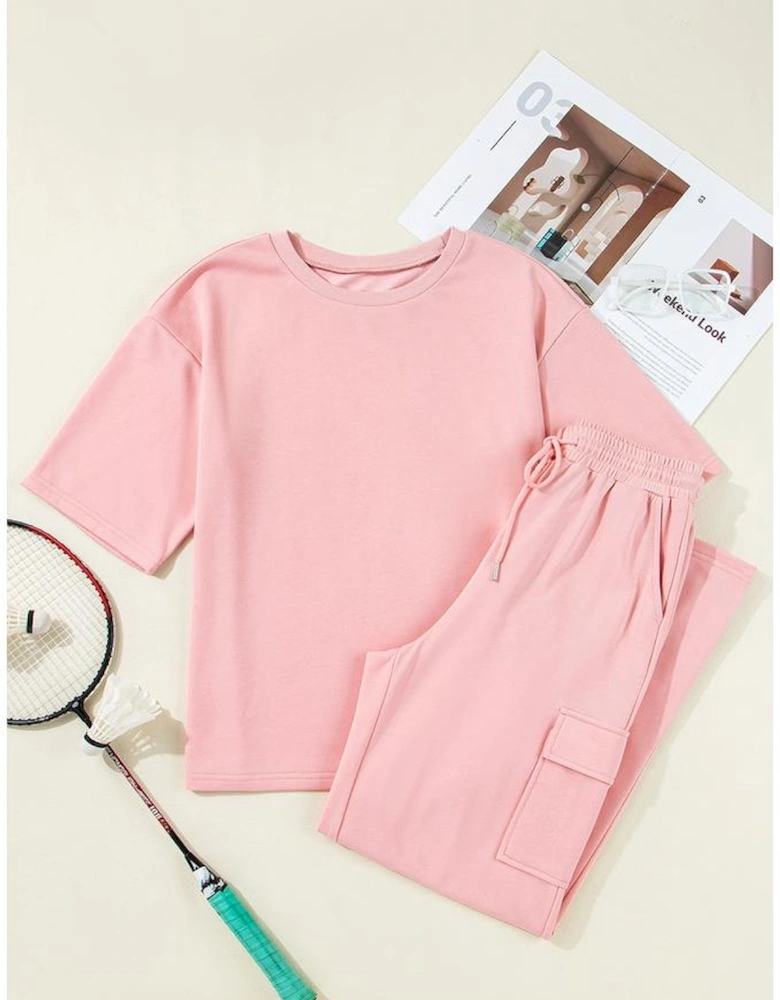 Apricot Pink Half Sleeve T-Shirt & Cargo Sweatpants Set
