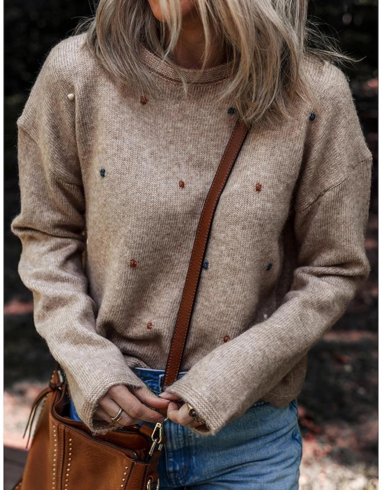Gray Morn Contrast Colored Dot Detail Drop Shoulder Sweater