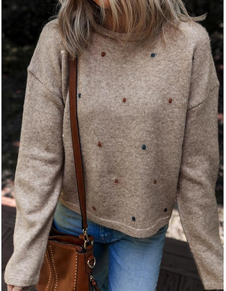 Gray Morn Contrast Colored Dot Detail Drop Shoulder Sweater