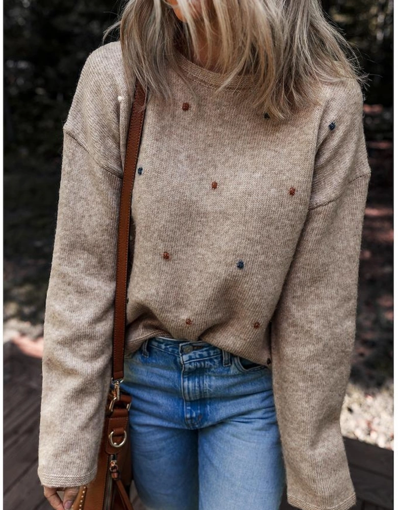 Gray Morn Contrast Colored Dot Detail Drop Shoulder Sweater