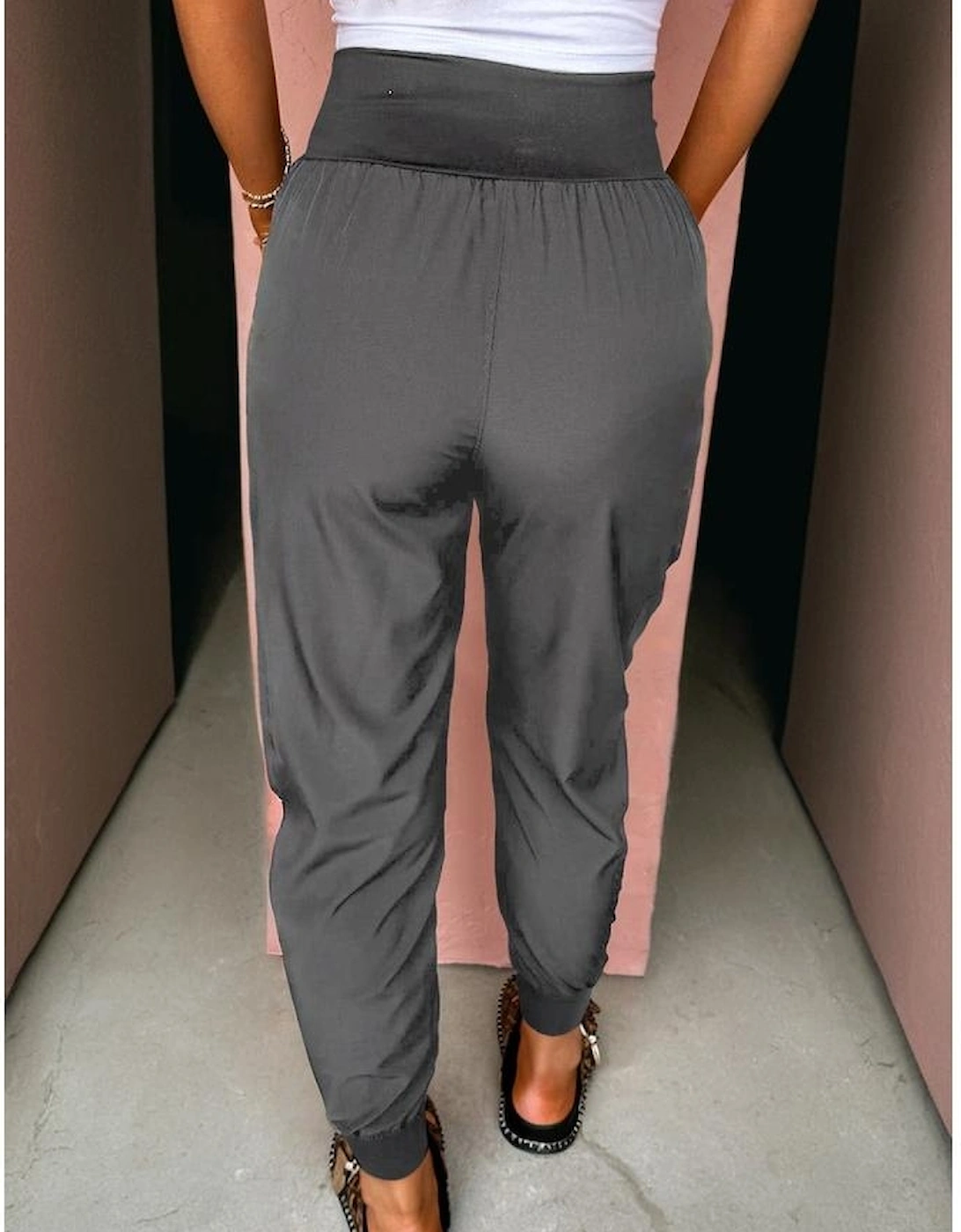 Medium Grey Elastic High Waist Pocketed Cargo Jogger Pants, 3 of 2