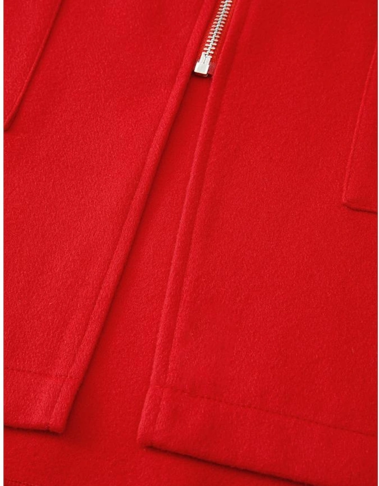 Fiery Red Solid Color Casual Zip up Hooded Coat