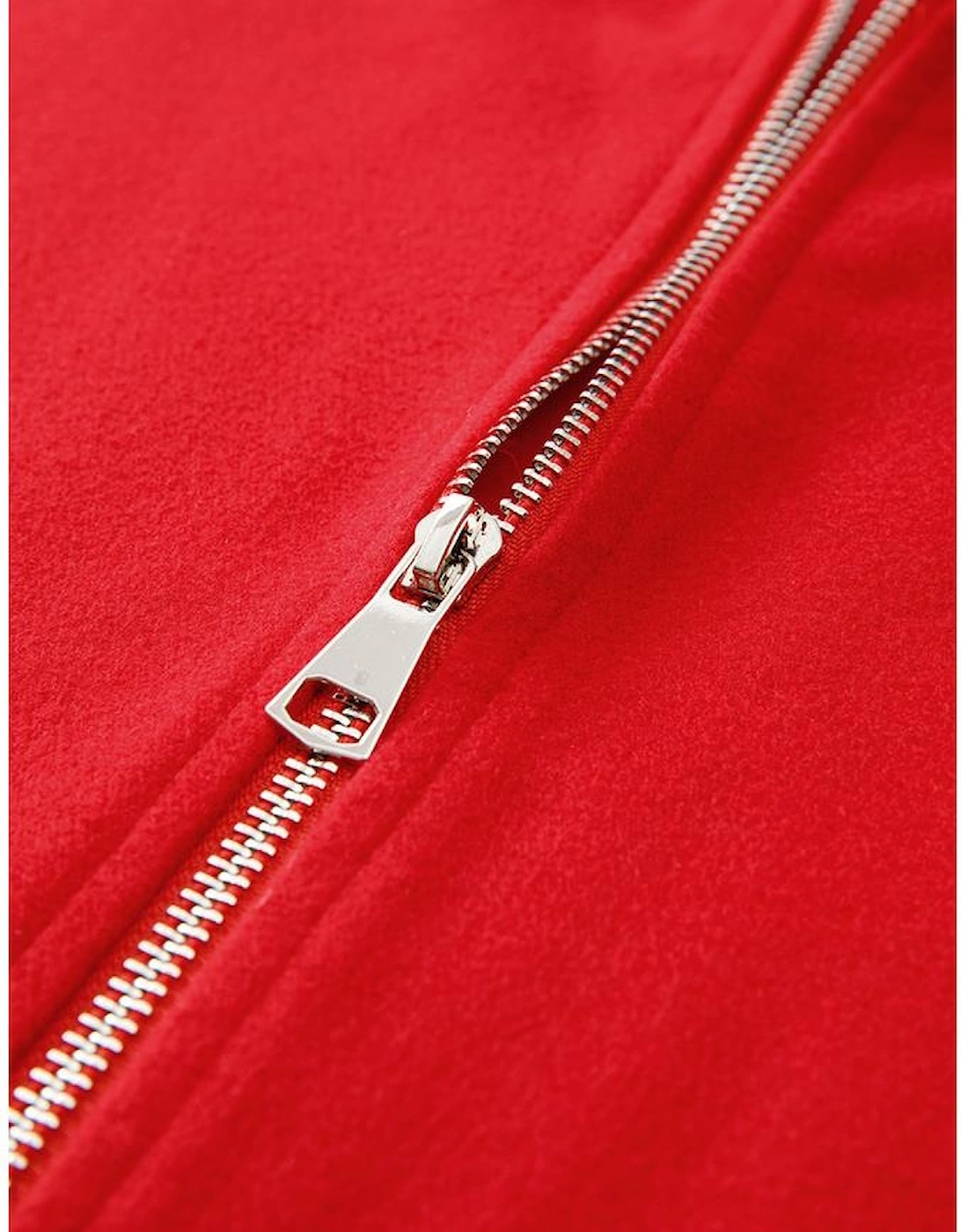 Fiery Red Solid Color Casual Zip up Hooded Coat