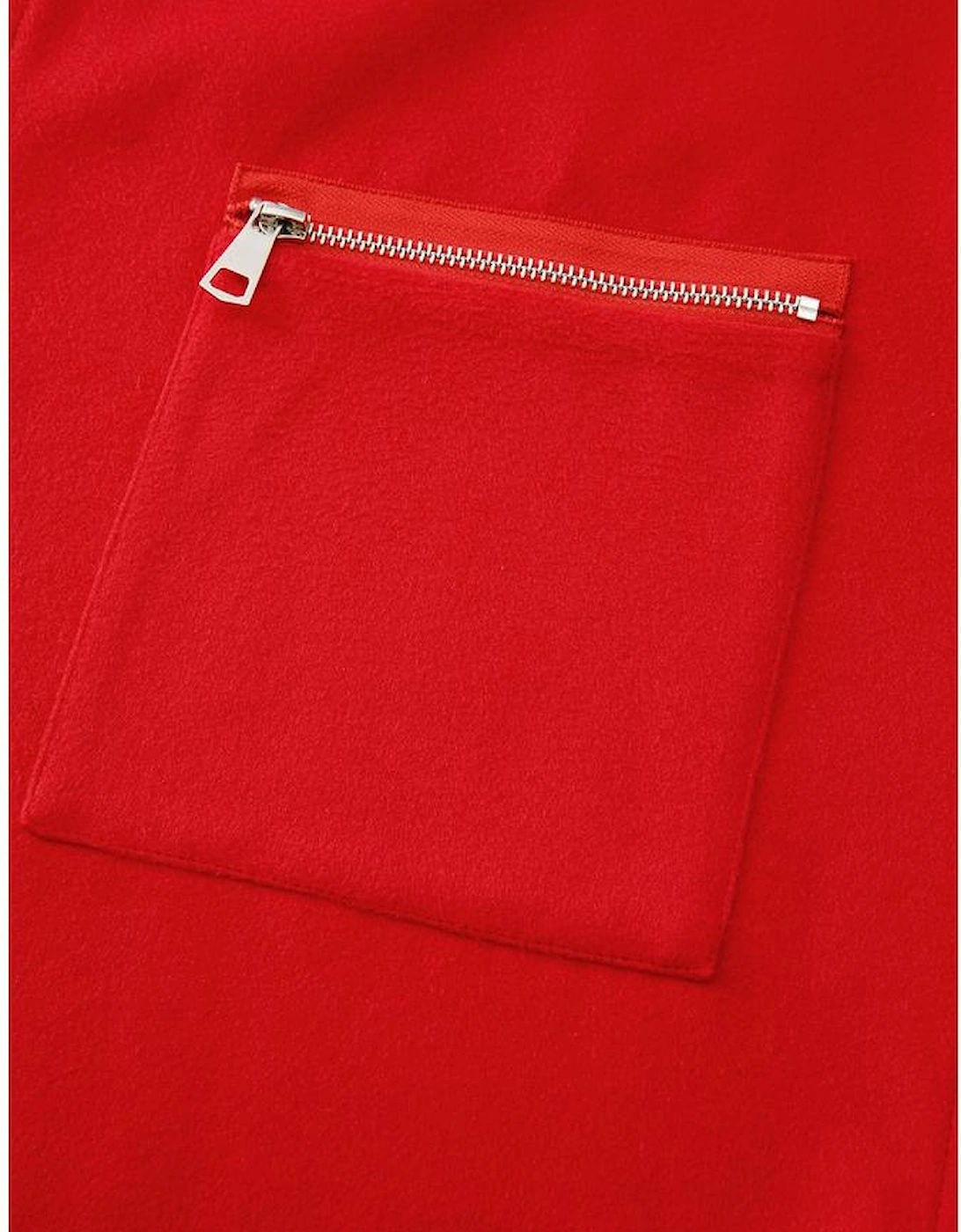 Fiery Red Solid Color Casual Zip up Hooded Coat