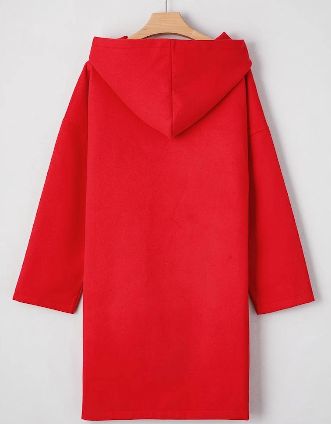 Fiery Red Solid Color Casual Zip up Hooded Coat