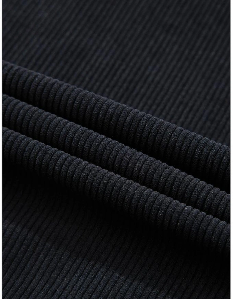 Black Hooded Drawstring Pockets Corduroy Shacket