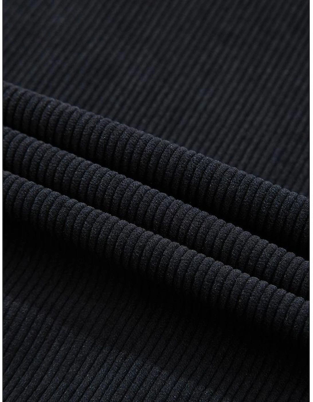 Black Hooded Drawstring Pockets Corduroy Shacket