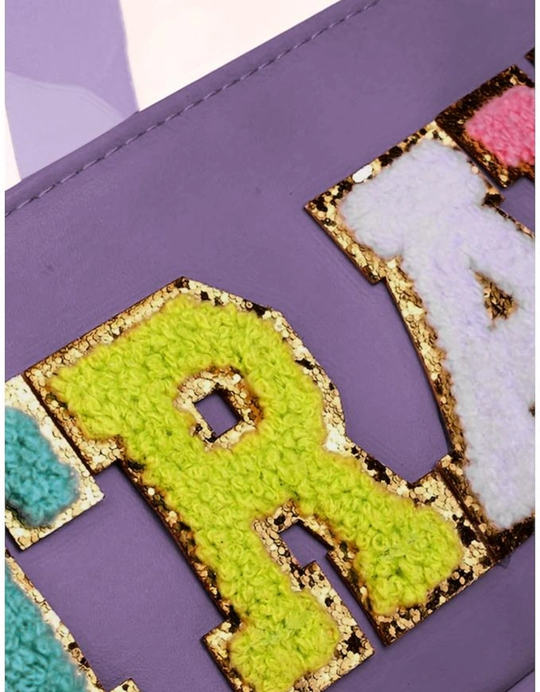 Purple TRAVEL Chenille Letter Clear PVC Makeup Bag