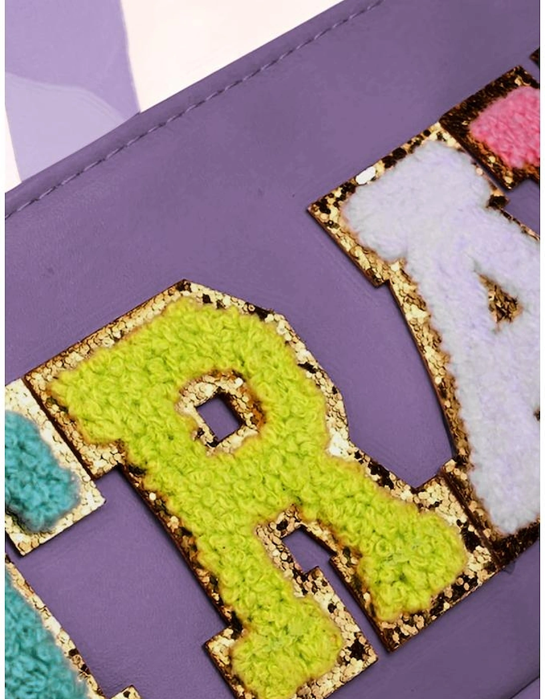 Purple TRAVEL Chenille Letter Clear PVC Makeup Bag