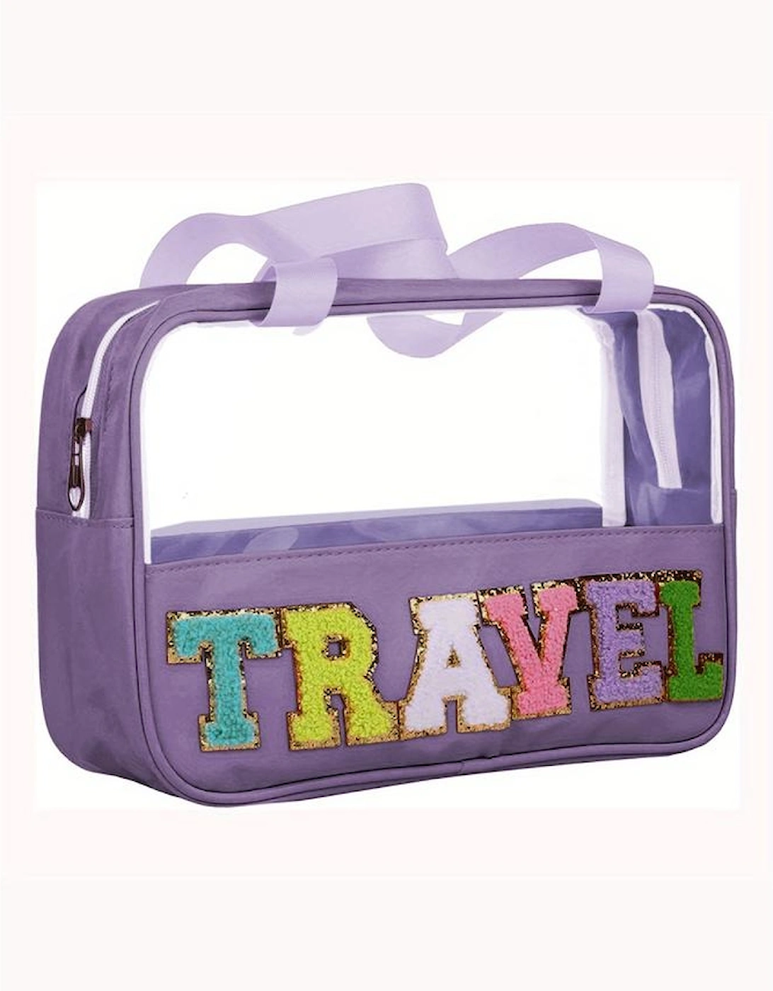 Purple TRAVEL Chenille Letter Clear PVC Makeup Bag
