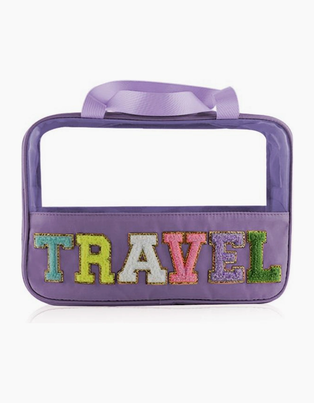 Purple TRAVEL Chenille Letter Clear PVC Makeup Bag