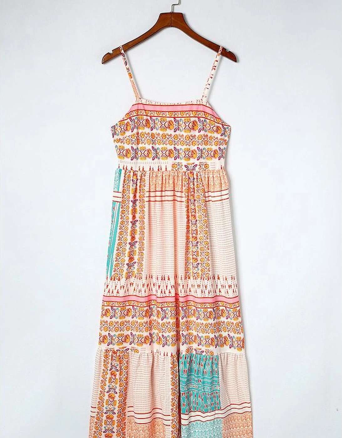 Multicolor Boho Patchwork Print Square Neck Sundress