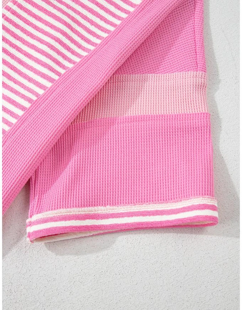Pink Stripe Patchwork Colorblock Plus Size T Shirt
