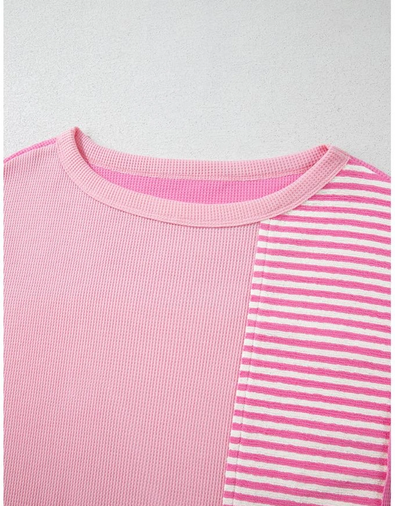 Pink Stripe Patchwork Colorblock Plus Size T Shirt