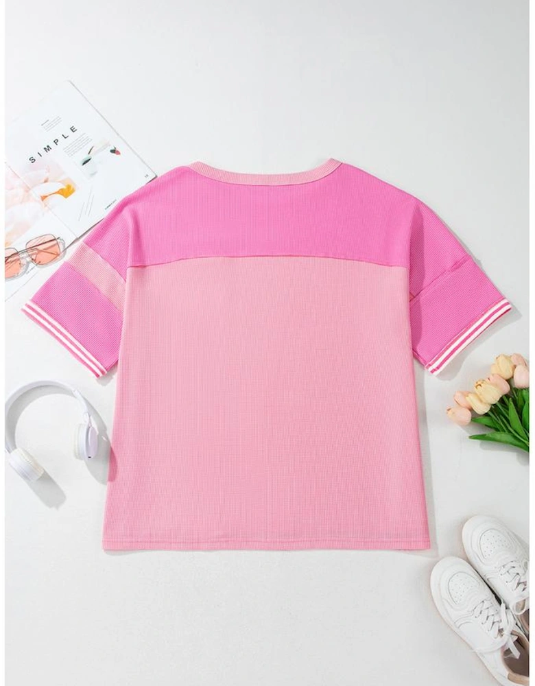 Pink Stripe Patchwork Colorblock Plus Size T Shirt