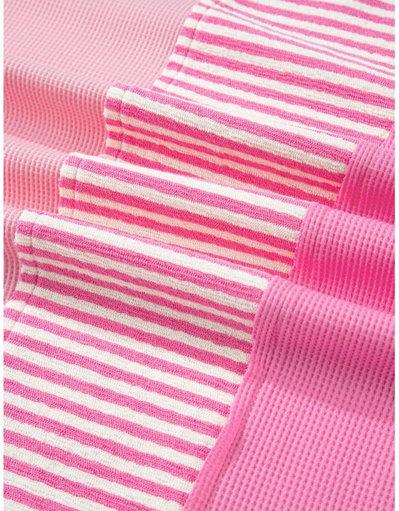 Pink Stripe Patchwork Colorblock Plus Size T Shirt