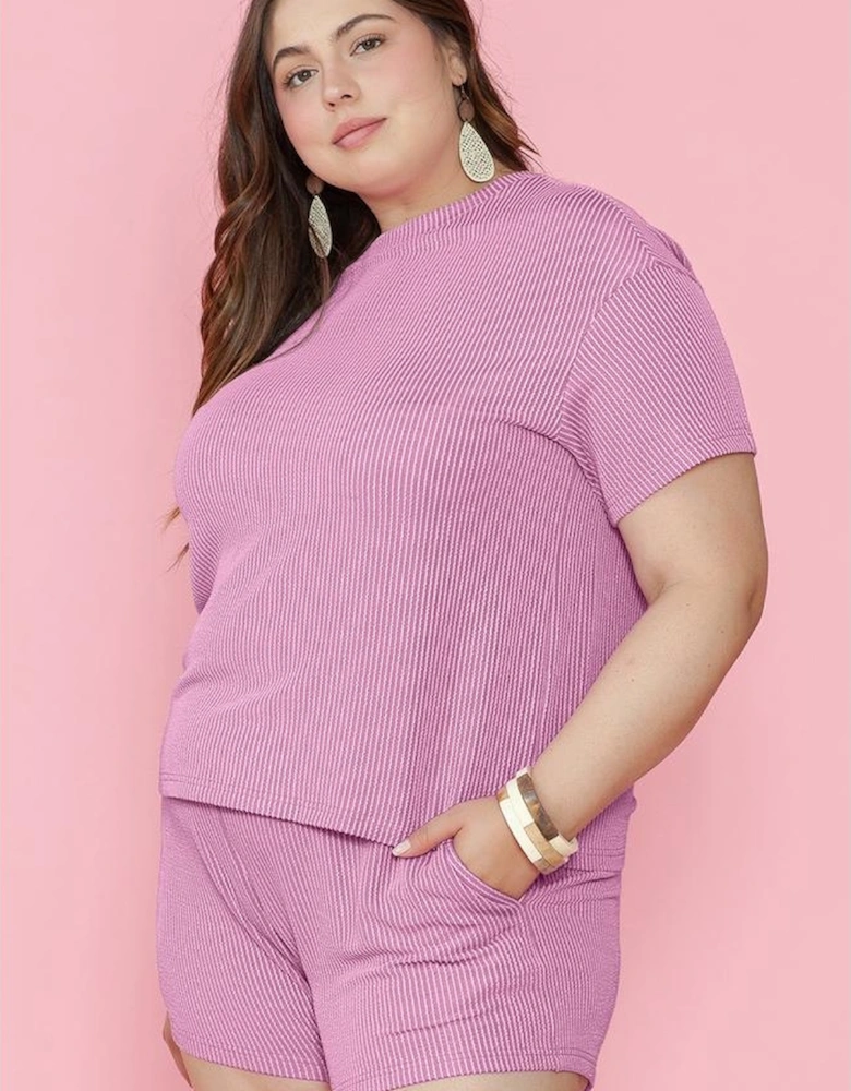 Phalaenopsis Ribbed Knit T Shirt and Shorts Plus Size Lounge Set