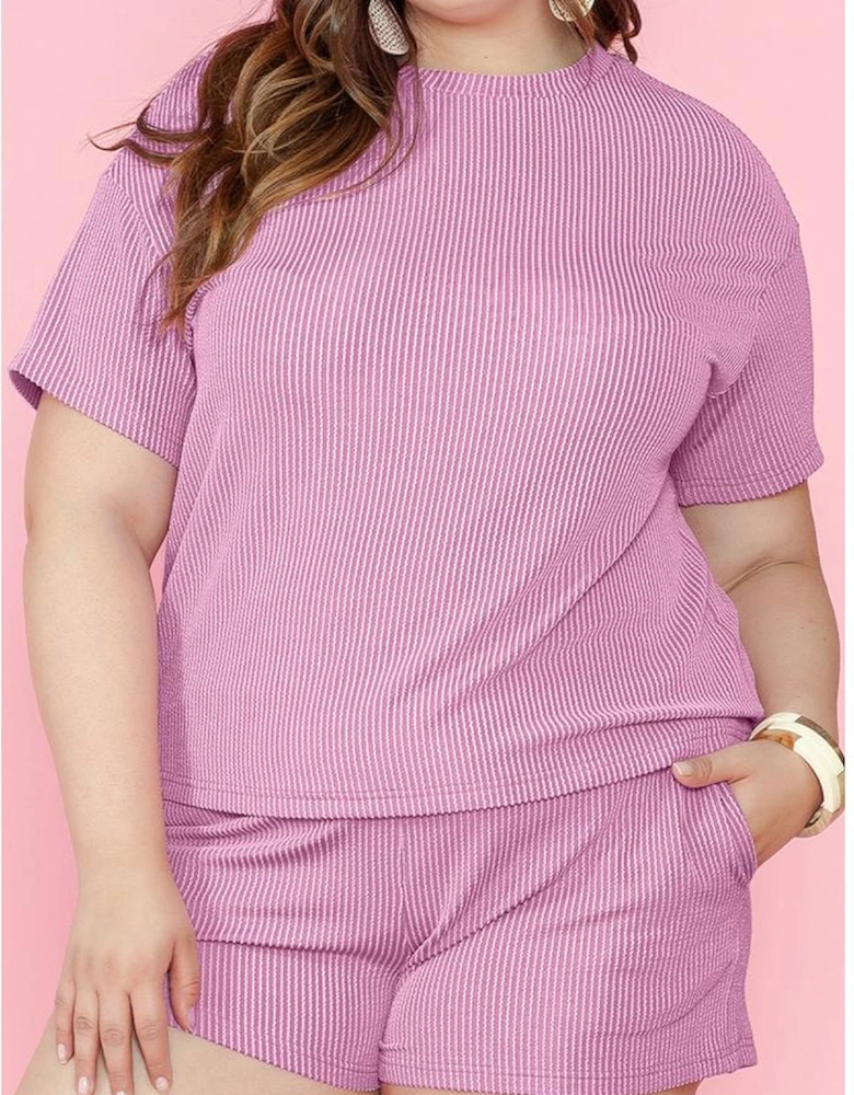 Phalaenopsis Ribbed Knit T Shirt and Shorts Plus Size Lounge Set