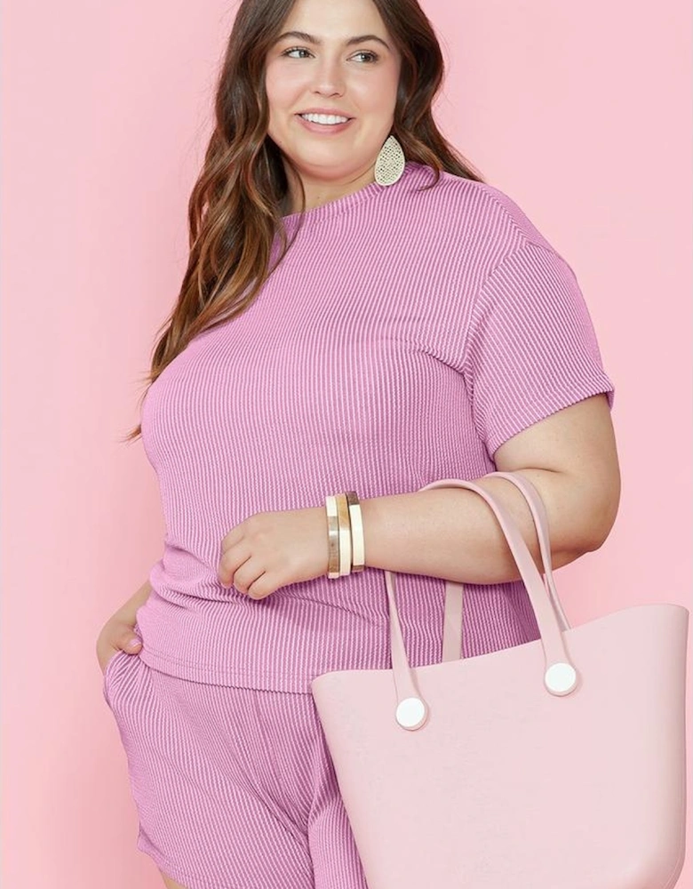 Phalaenopsis Ribbed Knit T Shirt and Shorts Plus Size Lounge Set