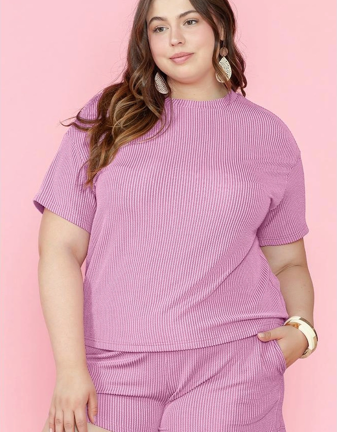 Phalaenopsis Ribbed Knit T Shirt and Shorts Plus Size Lounge Set