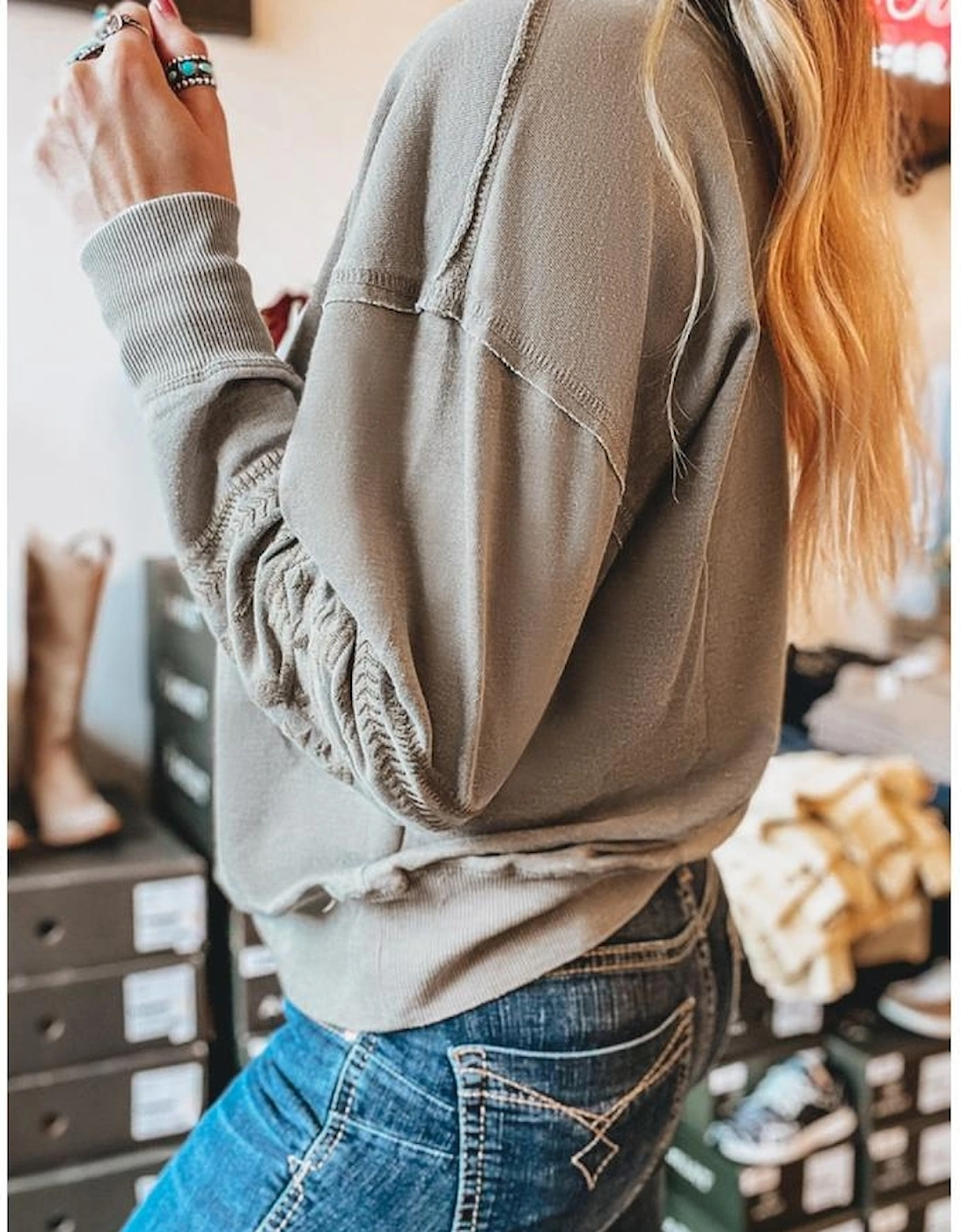 Parchment Aztec Embroidered Western V Neck Sweatshirt, 6 of 5