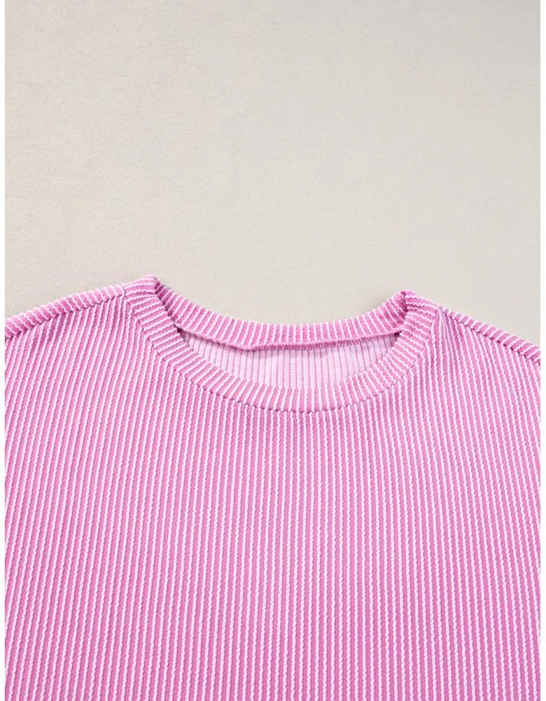 Phalaenopsis Ribbed Knit T Shirt and Shorts Plus Size Lounge Set