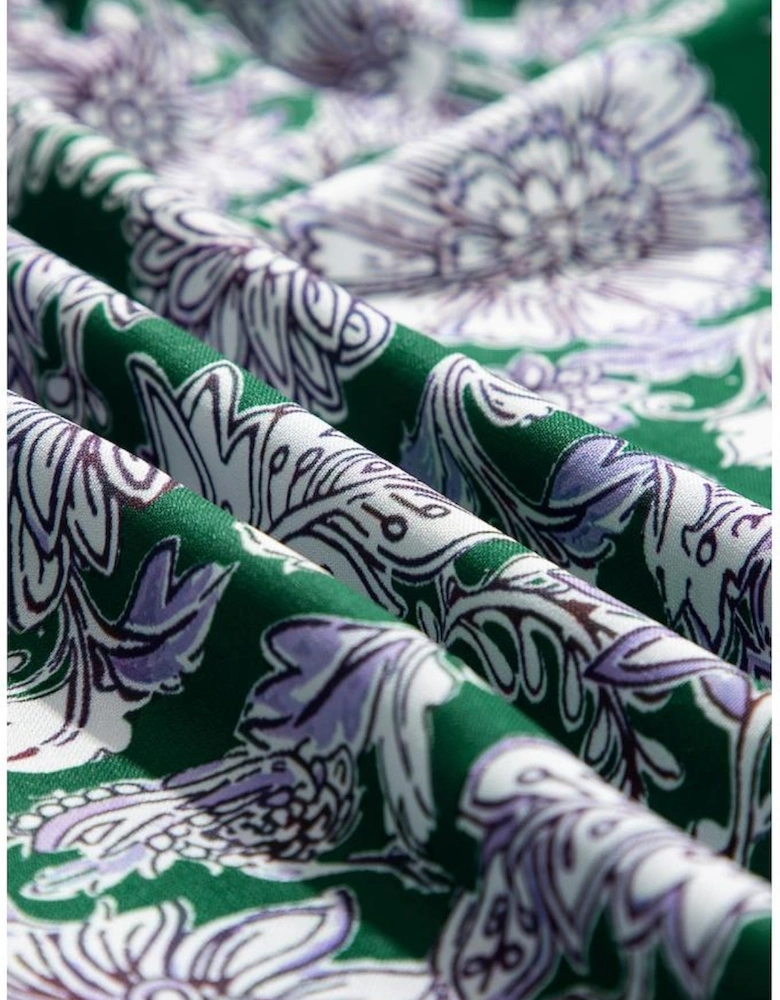 Green Floral Print Piping Trim Bubble Sleeve Square Neck Dress