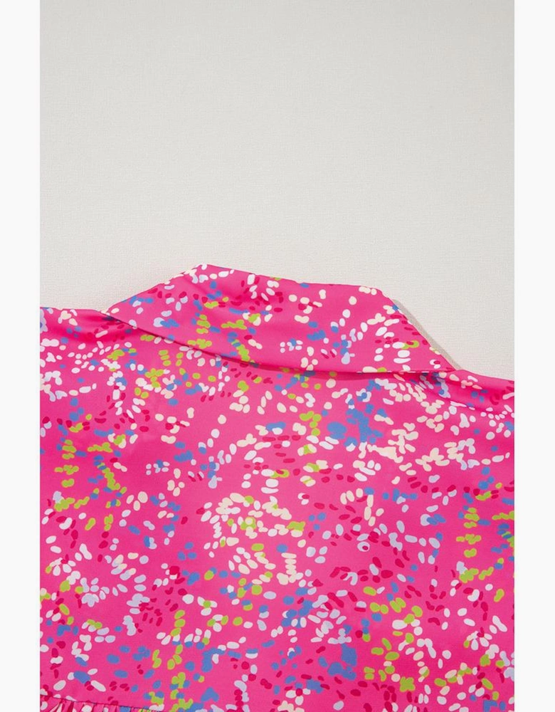 Bonbon Abstract Print Collared V Neck Babydoll Blouse