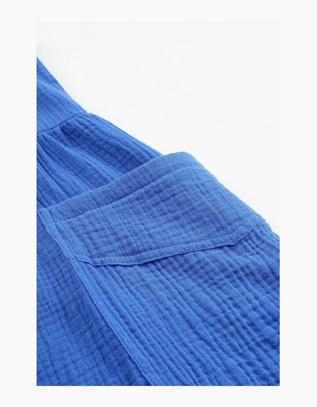 Blue Textured Knotted Straps High Waist Wide Leg Romper