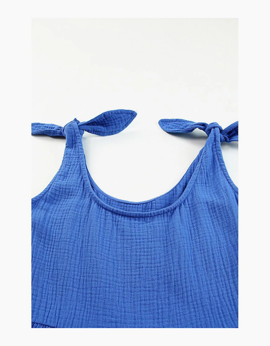 Blue Textured Knotted Straps High Waist Wide Leg Romper