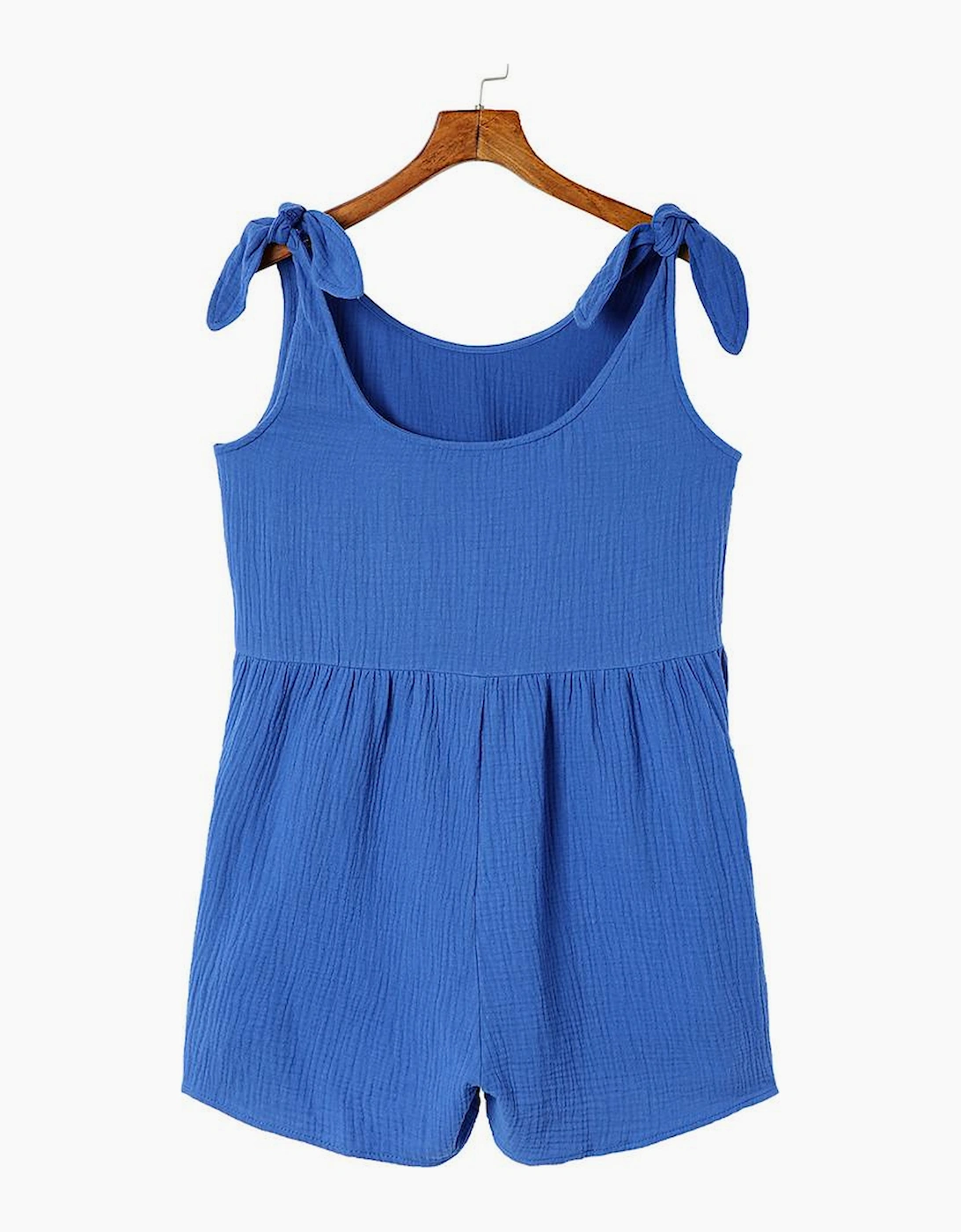 Blue Textured Knotted Straps High Waist Wide Leg Romper