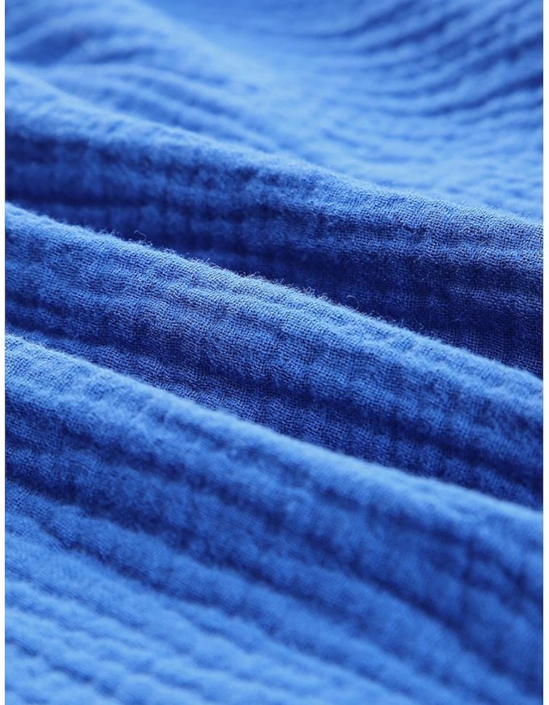 Blue Textured Knotted Straps High Waist Wide Leg Romper