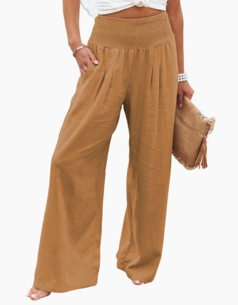 Azura Exchange High Waist Wide Leg Pants With Smocked Waistband