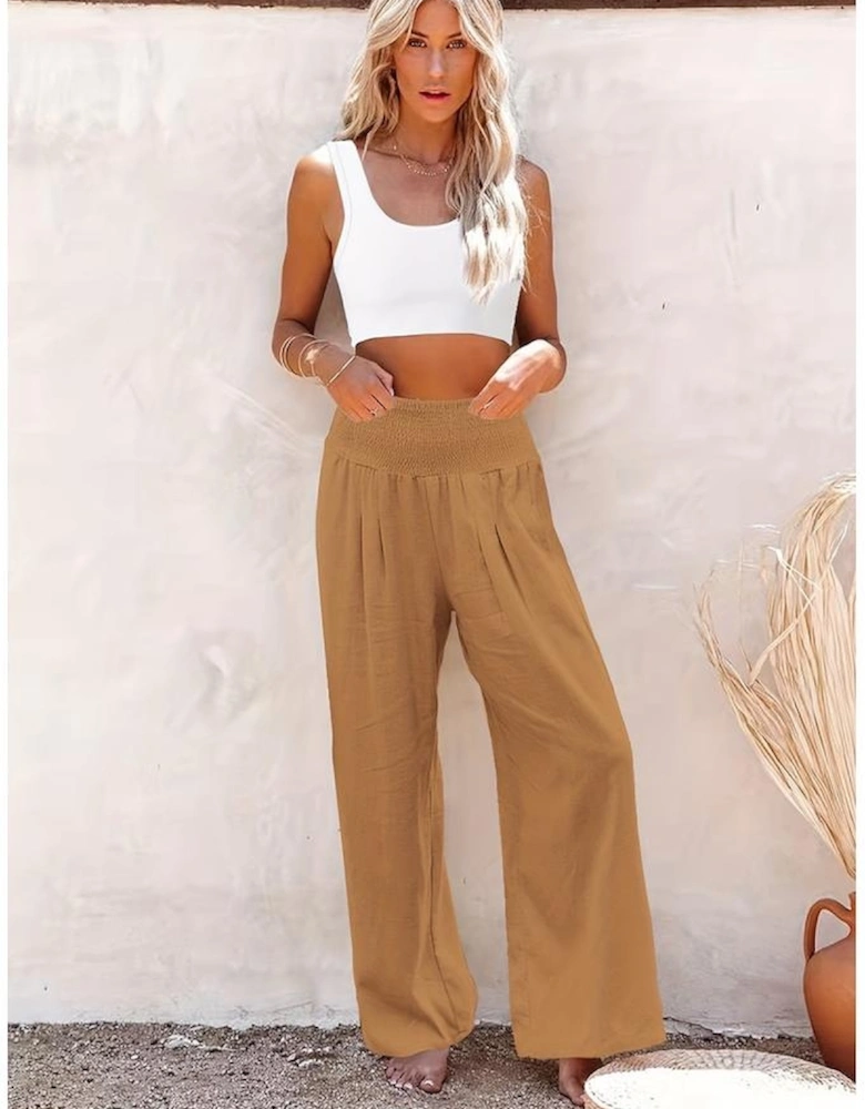 Azura Exchange High Waist Wide Leg Pants With Smocked Waistband
