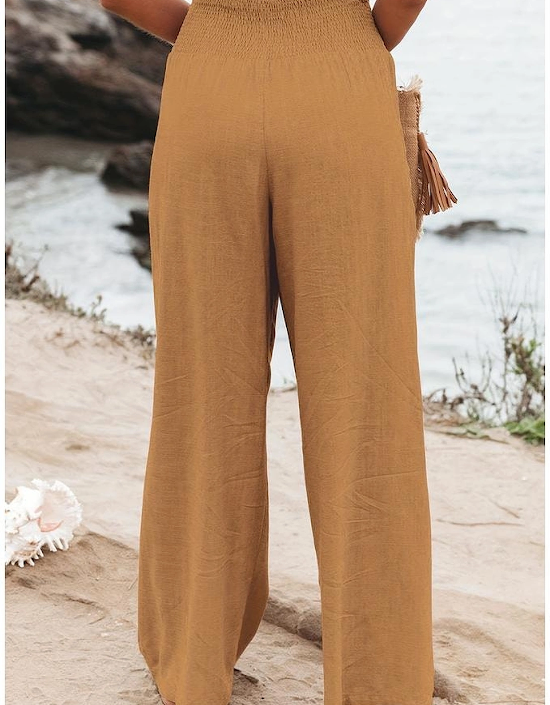 Azura Exchange High Waist Wide Leg Pants With Smocked Waistband