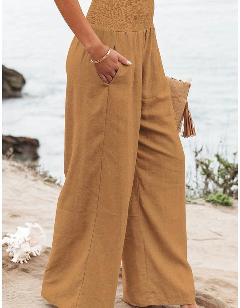 Azura Exchange High Waist Wide Leg Pants With Smocked Waistband