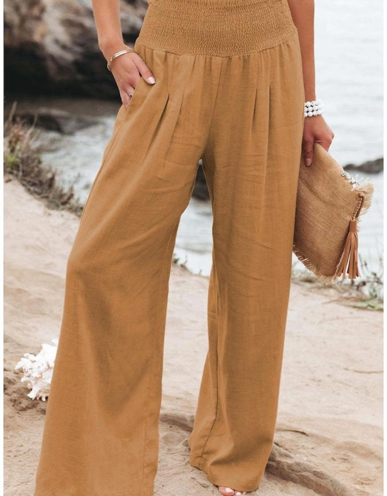 Azura Exchange High Waist Wide Leg Pants With Smocked Waistband
