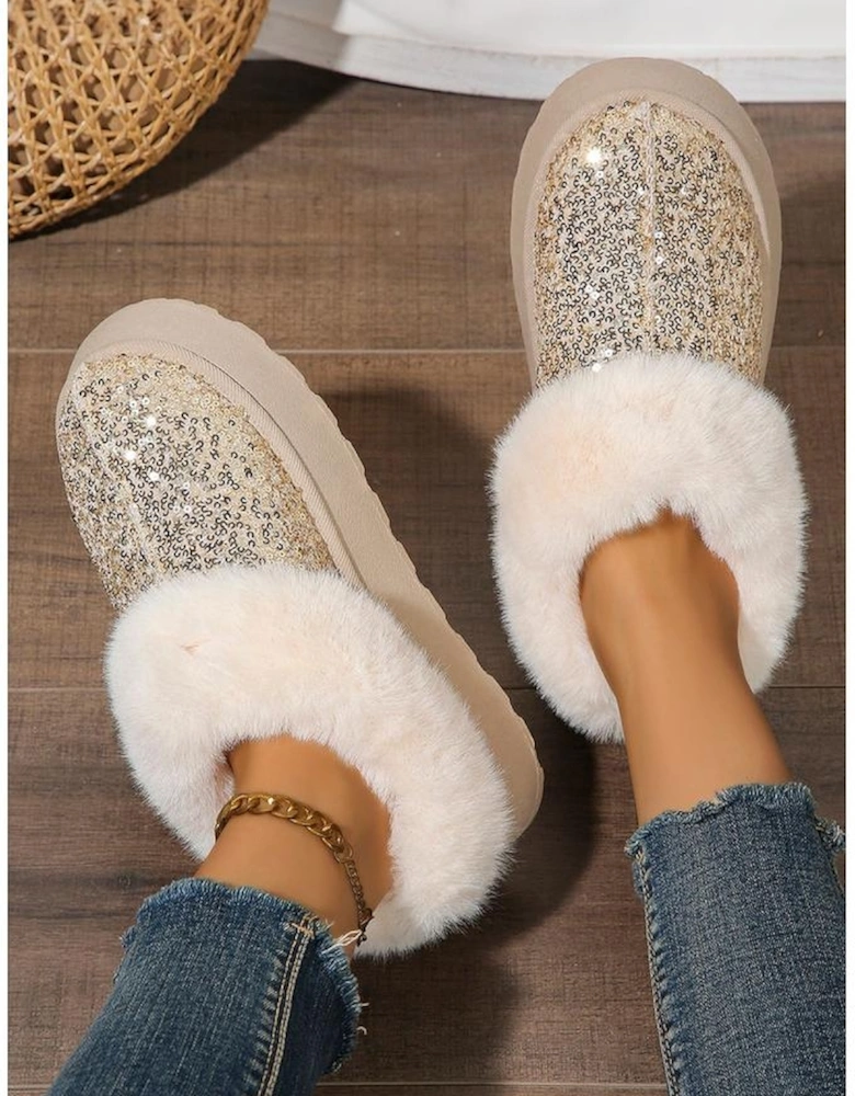 Gold Sequin Plush Lined Thick Sole Snow Boots