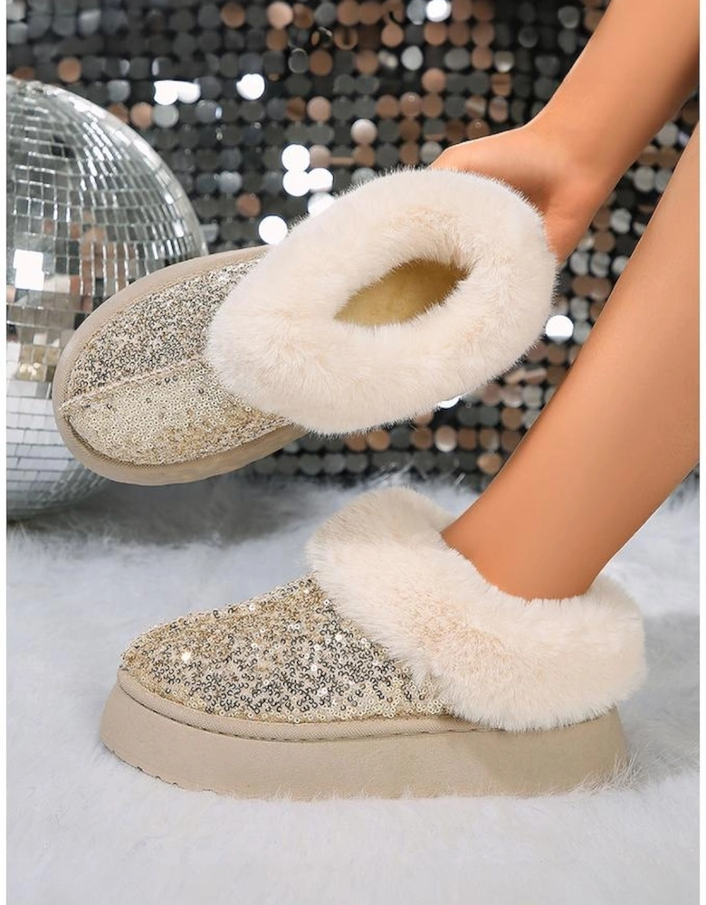 Gold Sequin Plush Lined Thick Sole Snow Boots