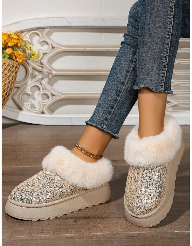 Gold Sequin Plush Lined Thick Sole Snow Boots
