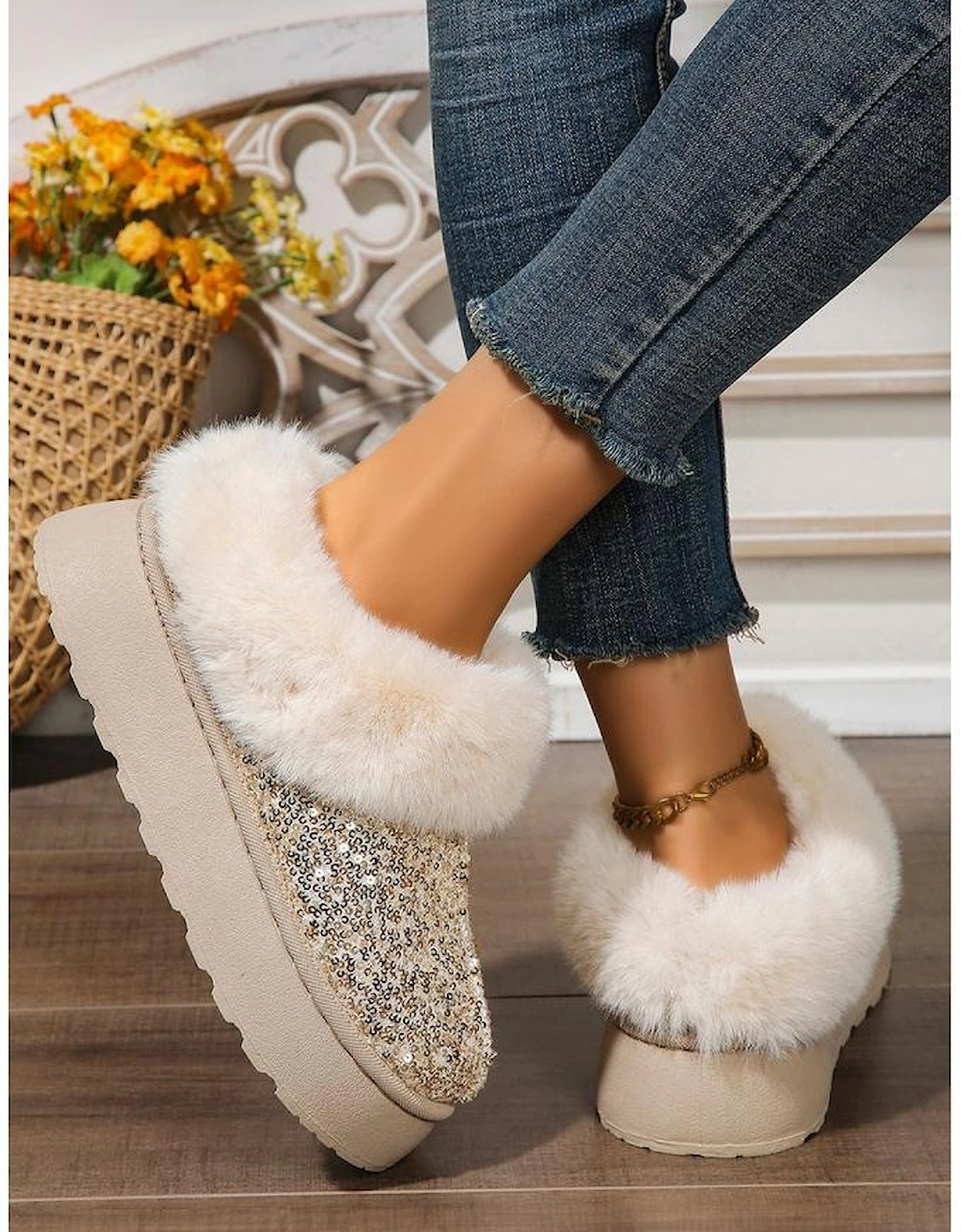 Gold Sequin Plush Lined Thick Sole Snow Boots, 7 of 6
