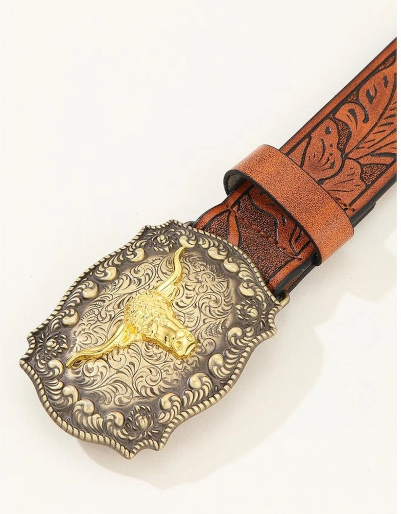 Azura Exchange Authentic Western Style Longhorn Bull Buckle Belt