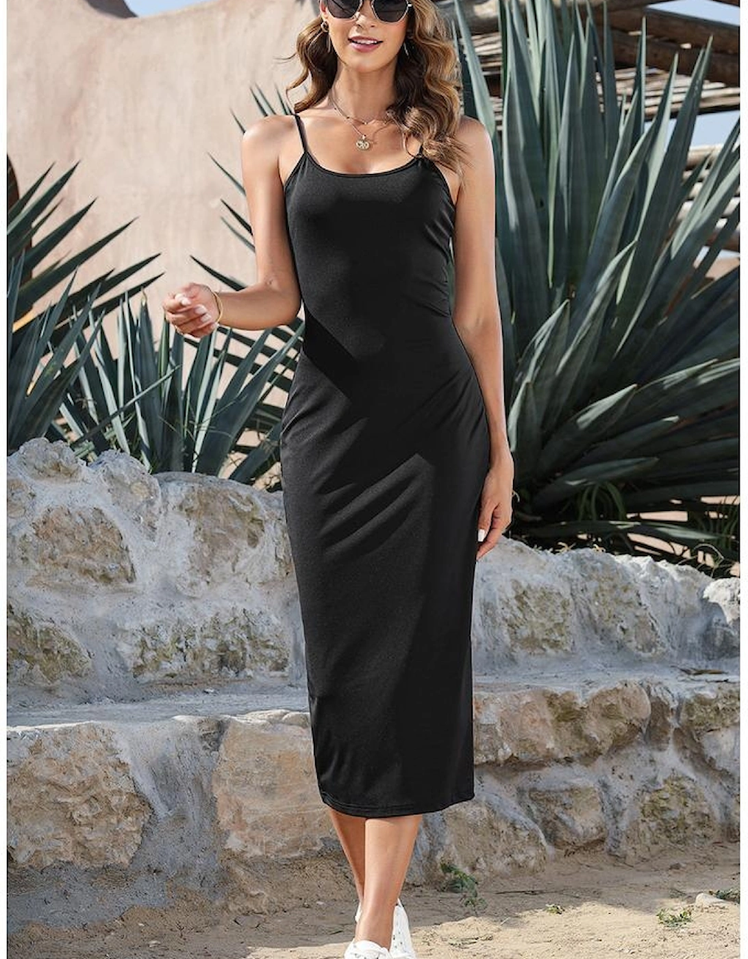 Black Spaghetti Straps Bodycon Midi Dress