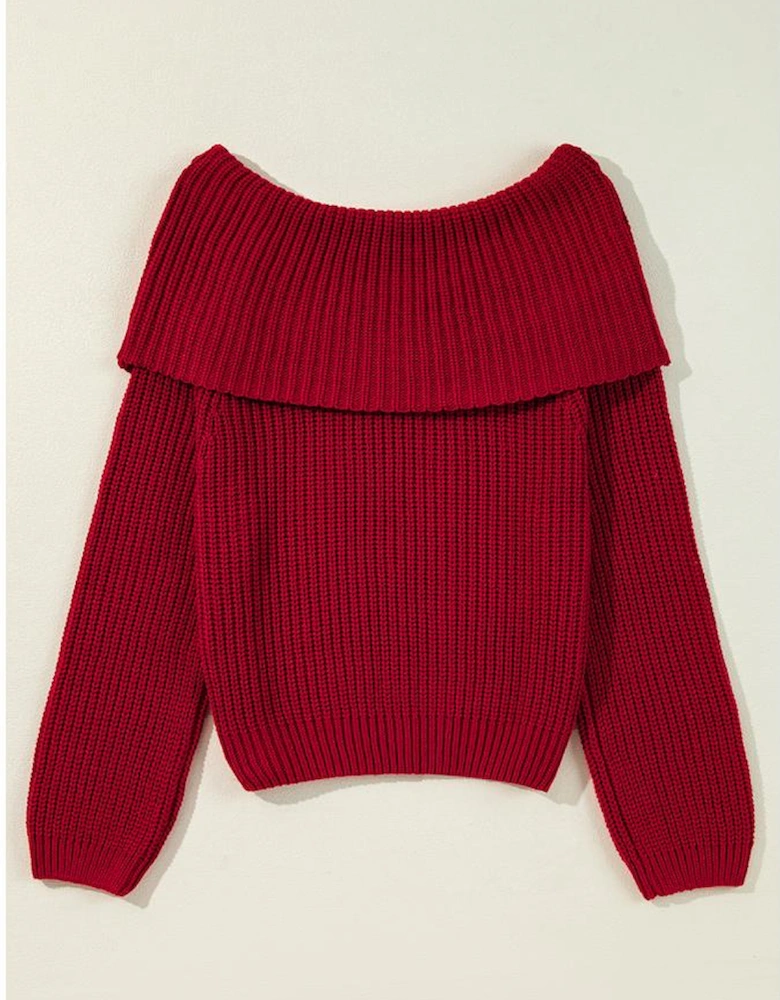 Racing Red Off-the-shoulder Knit Sweater